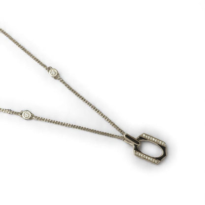 Hexagonal Enamel Diamond Pendant Necklace
