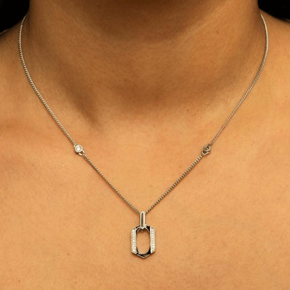 Hexagonal Enamel Diamond Pendant Necklace