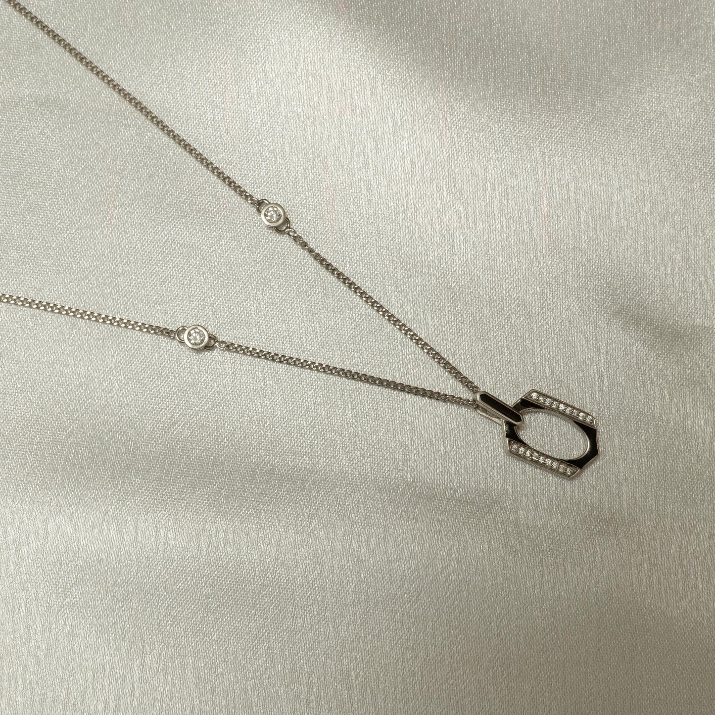 Hexagonal Enamel Diamond Pendant Necklace