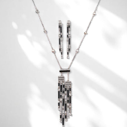 Diamond Tassel Necklace With Earrings