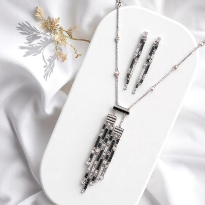 Diamond Tassel Necklace With Earrings
