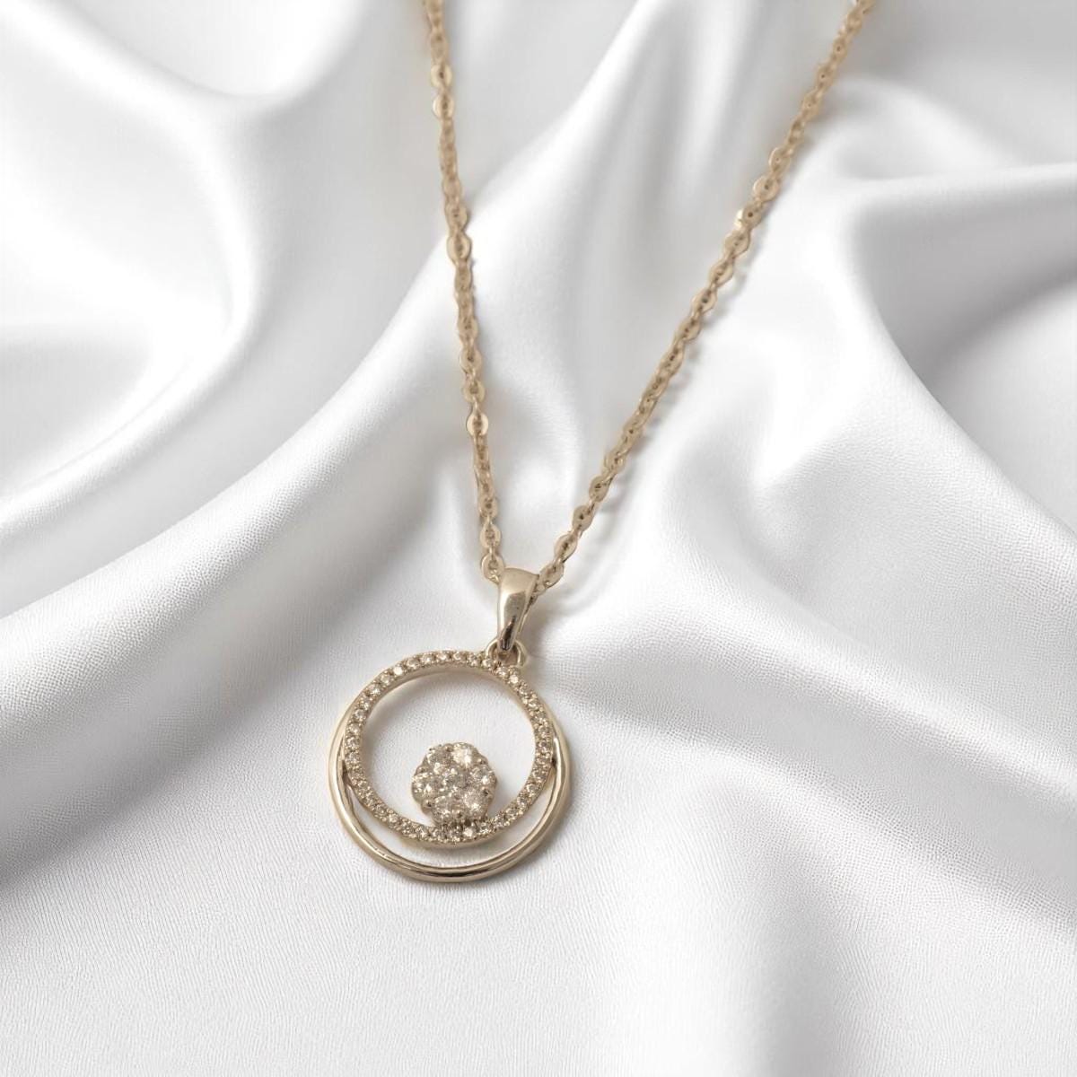 Double Circle Diamond Pendant Necklace