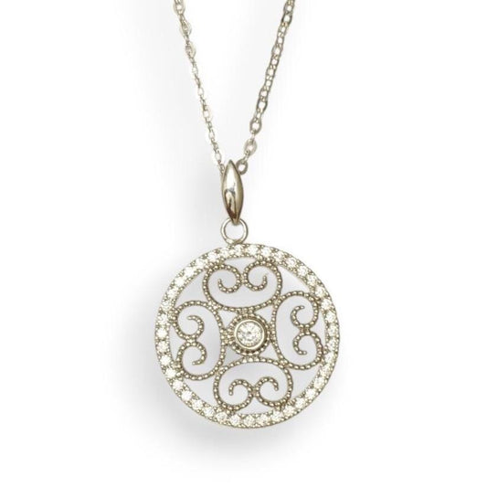 Floral Filigree Diamond Pendant Necklace