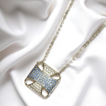 Square Blue Sapphire Diamond Pendant Necklace