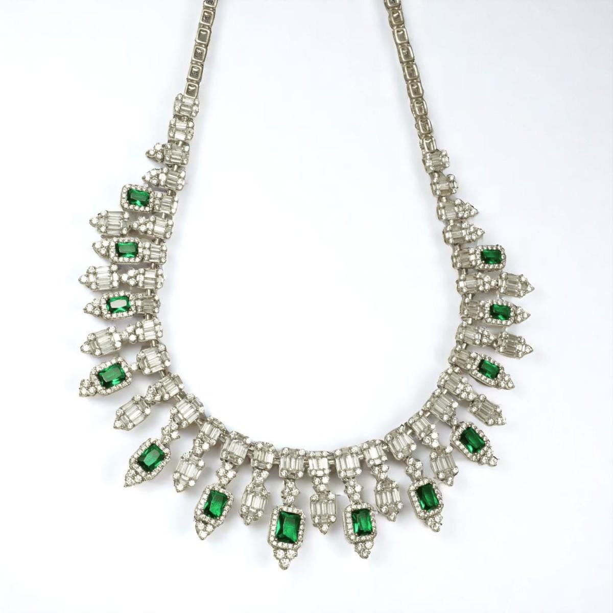 Halo Emerald Diamond Drop Necklace