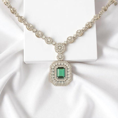 Halo Emerald Diamond Necklace