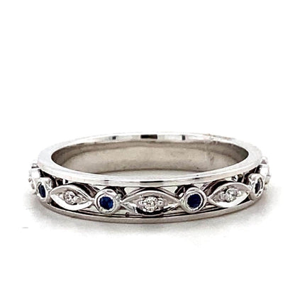 Natural Blue Sapphires & Diamonds Eternity Band Ring