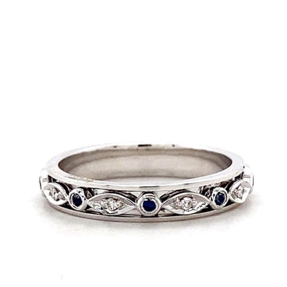 Natural Blue Sapphires & Diamonds Eternity Band Ring