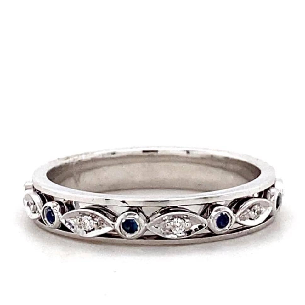 Natural Blue Sapphires & Diamonds Eternity Band Ring