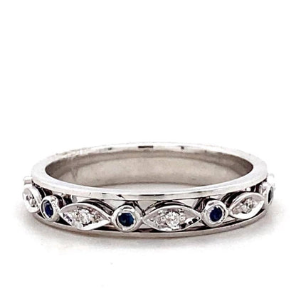 Natural Blue Sapphires & Diamonds Eternity Band Ring