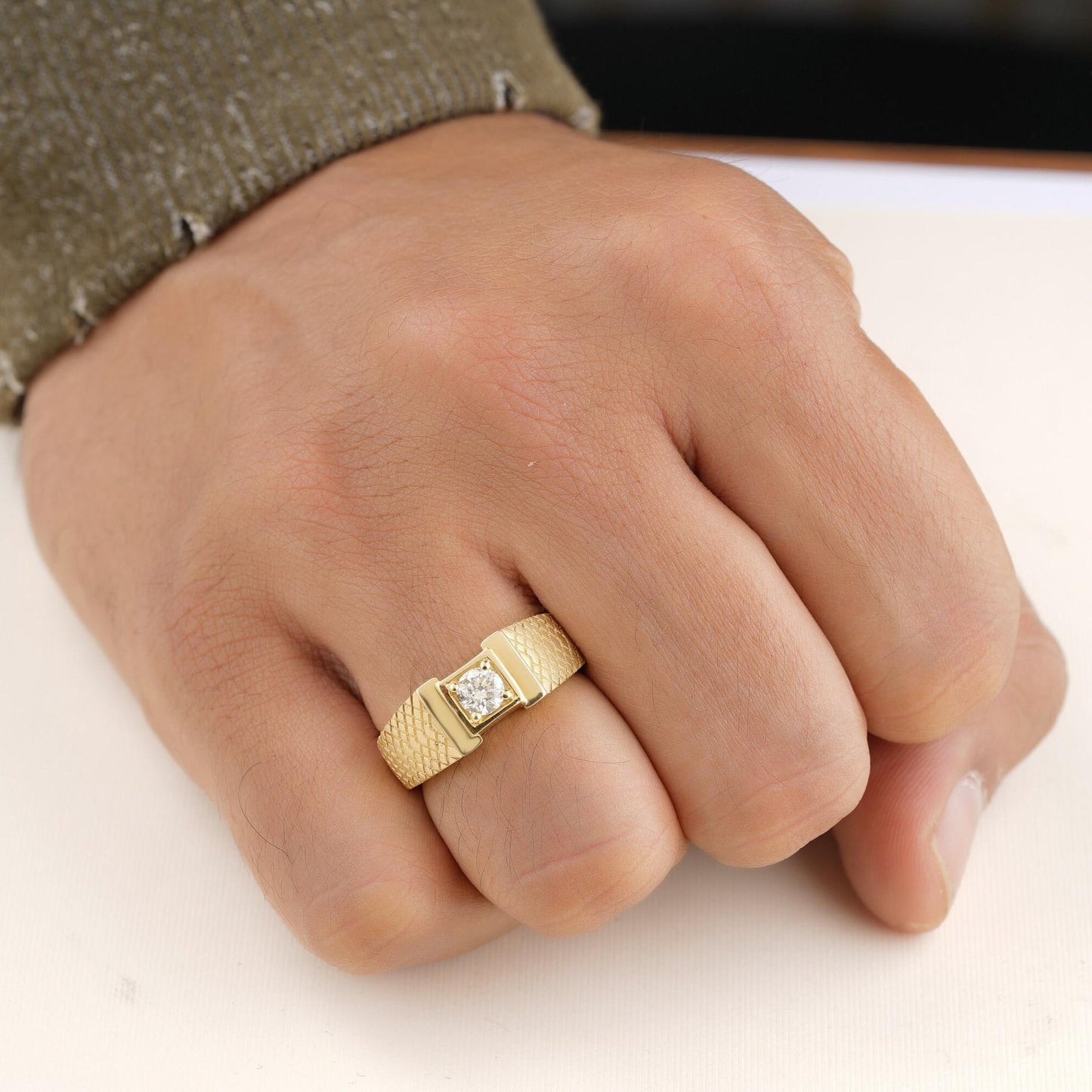 Men's Round Solitaire Natural Diamond Ring