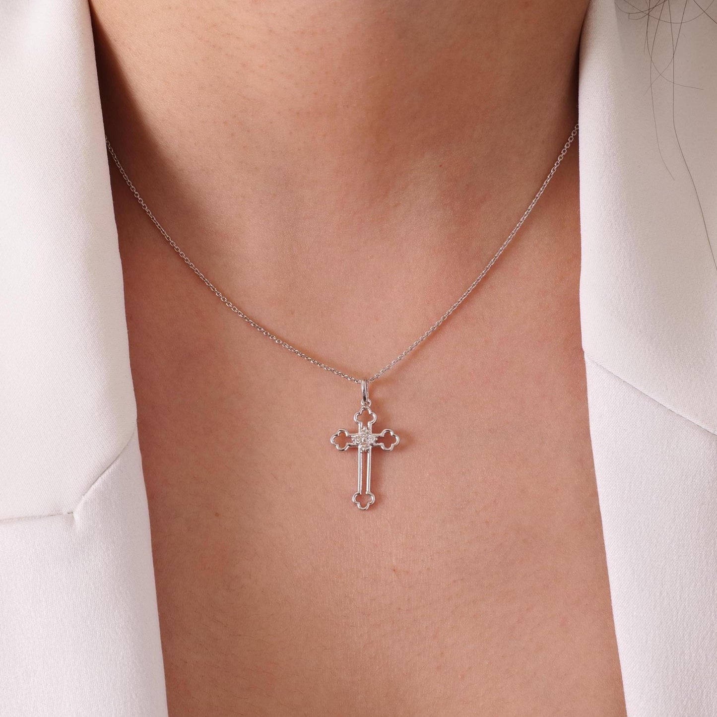 Floral Cross Natural Diamond Everyday Pendant