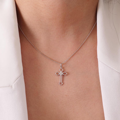 Floral Cross Natural Diamond Everyday Pendant