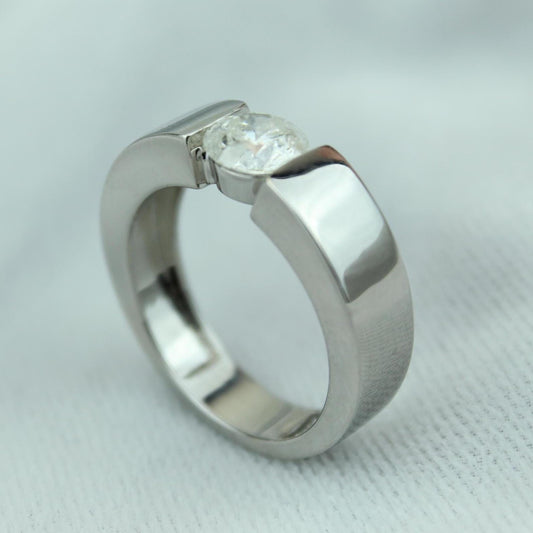 Round Solitaire Tension Set Diamond Men Ring