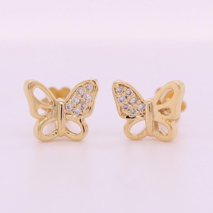 Kids Winged Butterfly Diamond Stud Earrings