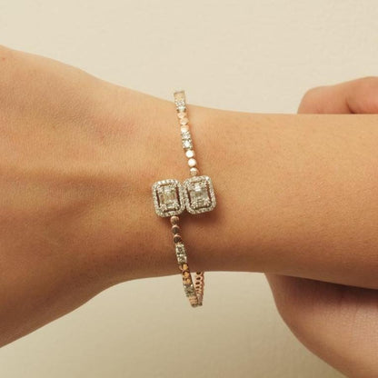 Halo Rectangular Natural Diamond Cuff Bracelet