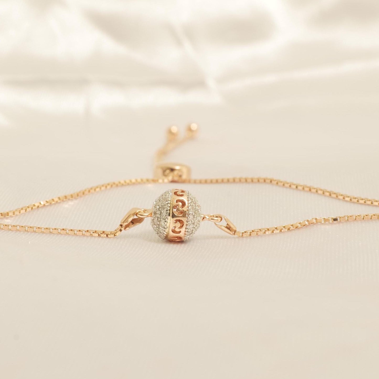 Pave Orb Natural Diamond Bolo Bracelet