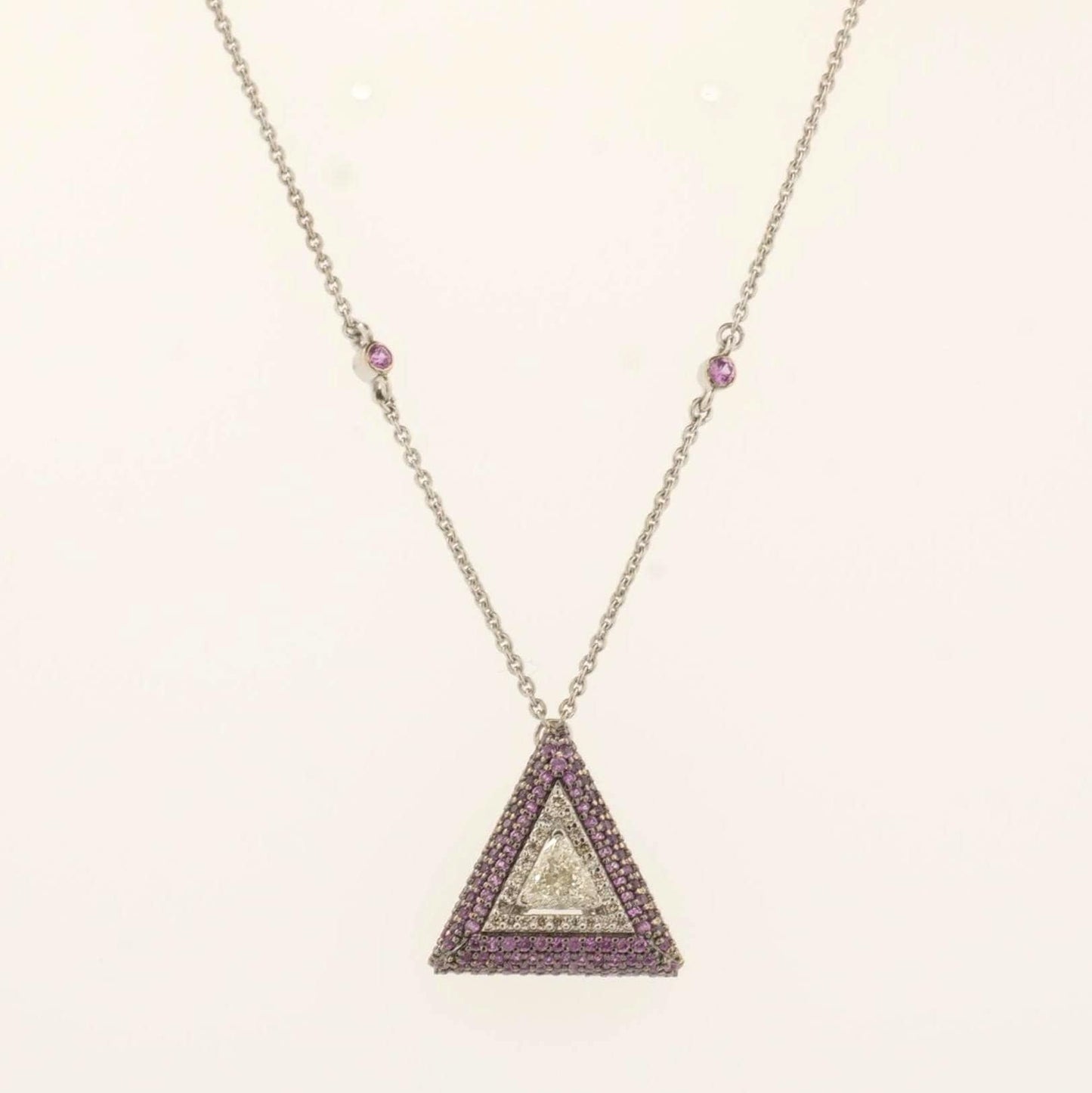 Pink Sapphire Triangle Diamond Necklace