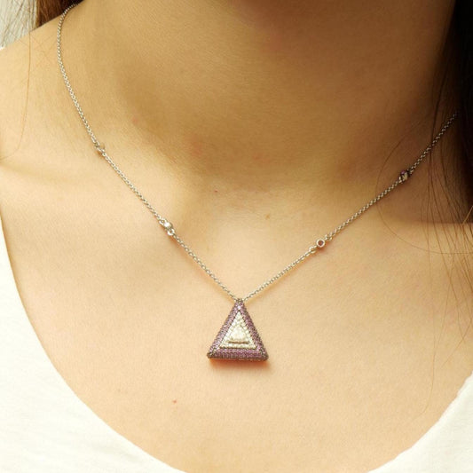 Pink Sapphire Triangle Diamond Necklace