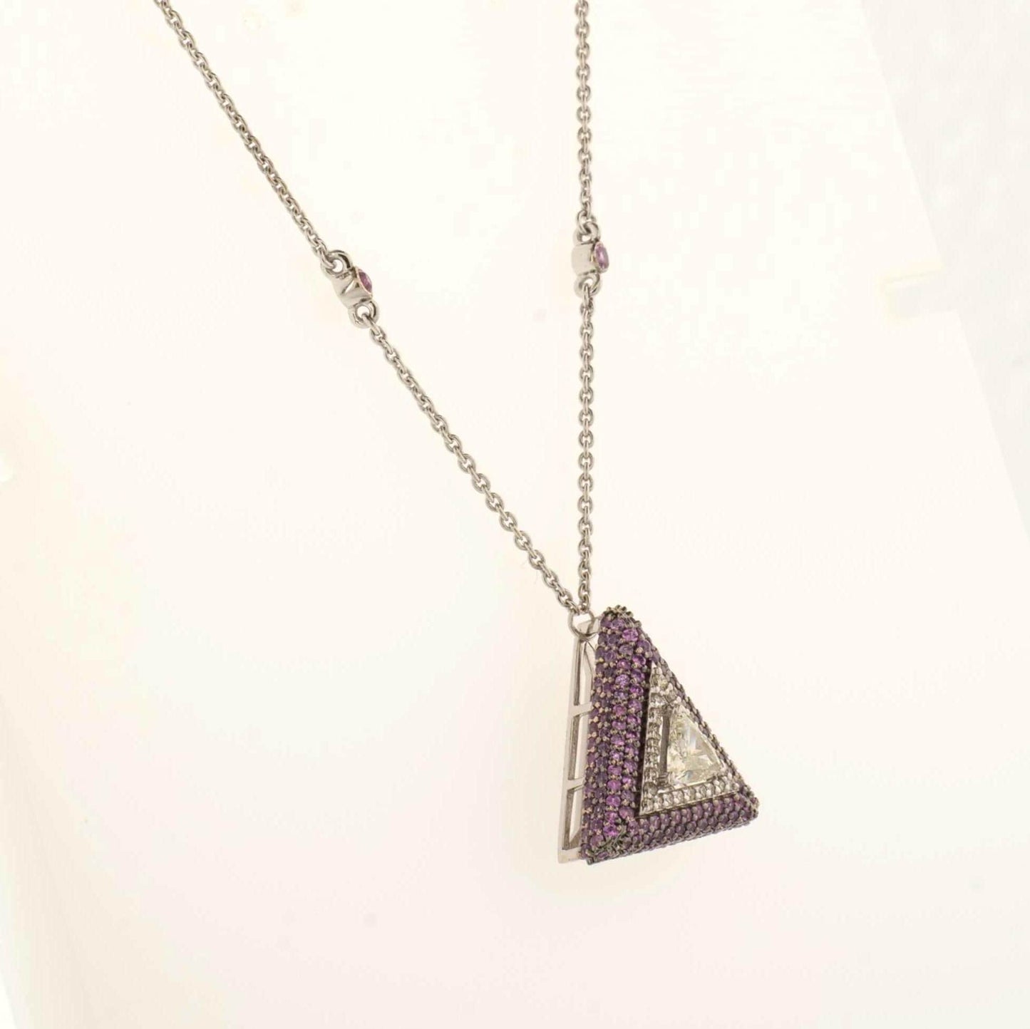Pink Sapphire Triangle Diamond Necklace