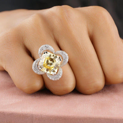 Citrine Diamond Ring In 14kt Solid Gold