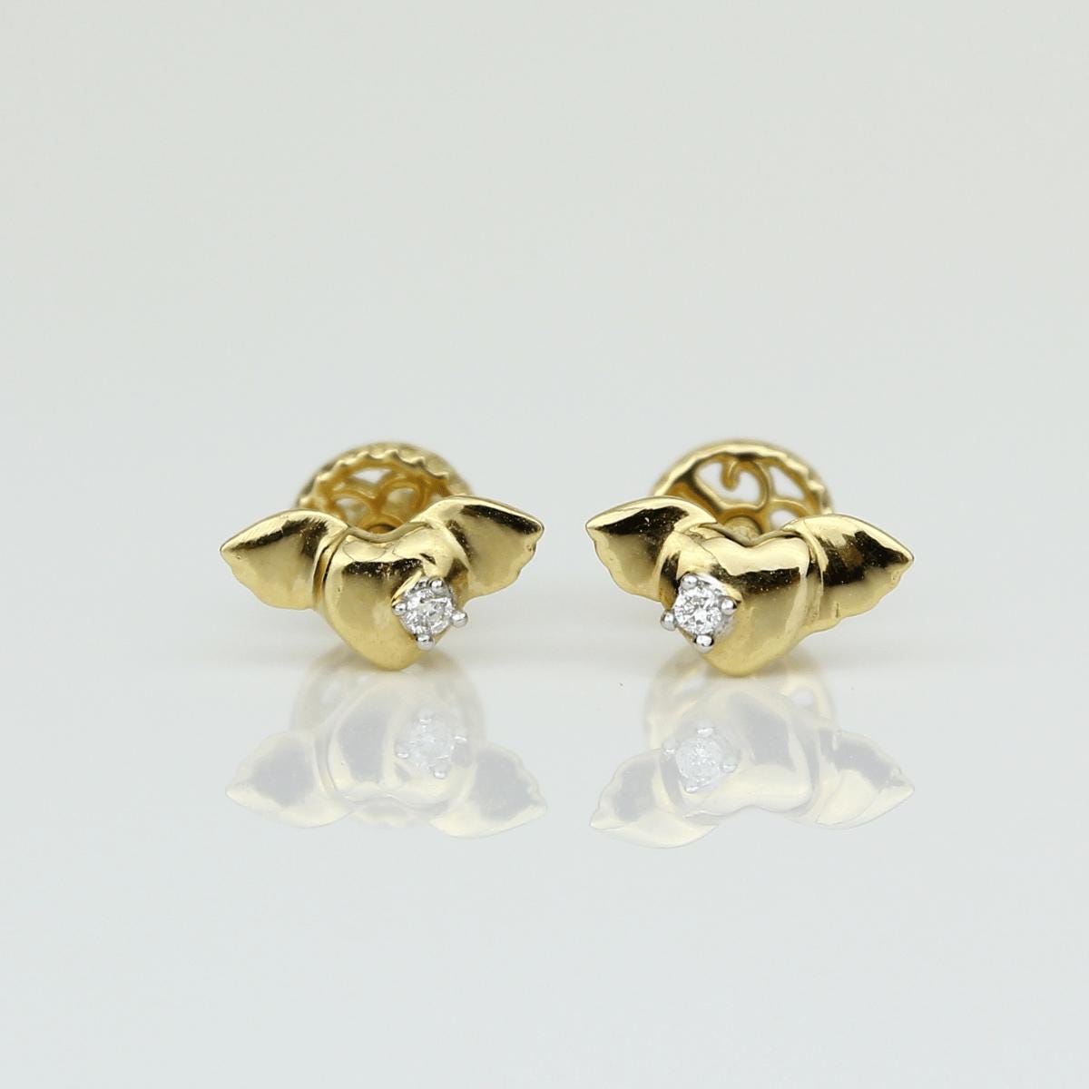 Kids Winged Heart Diamond Stud Earrings