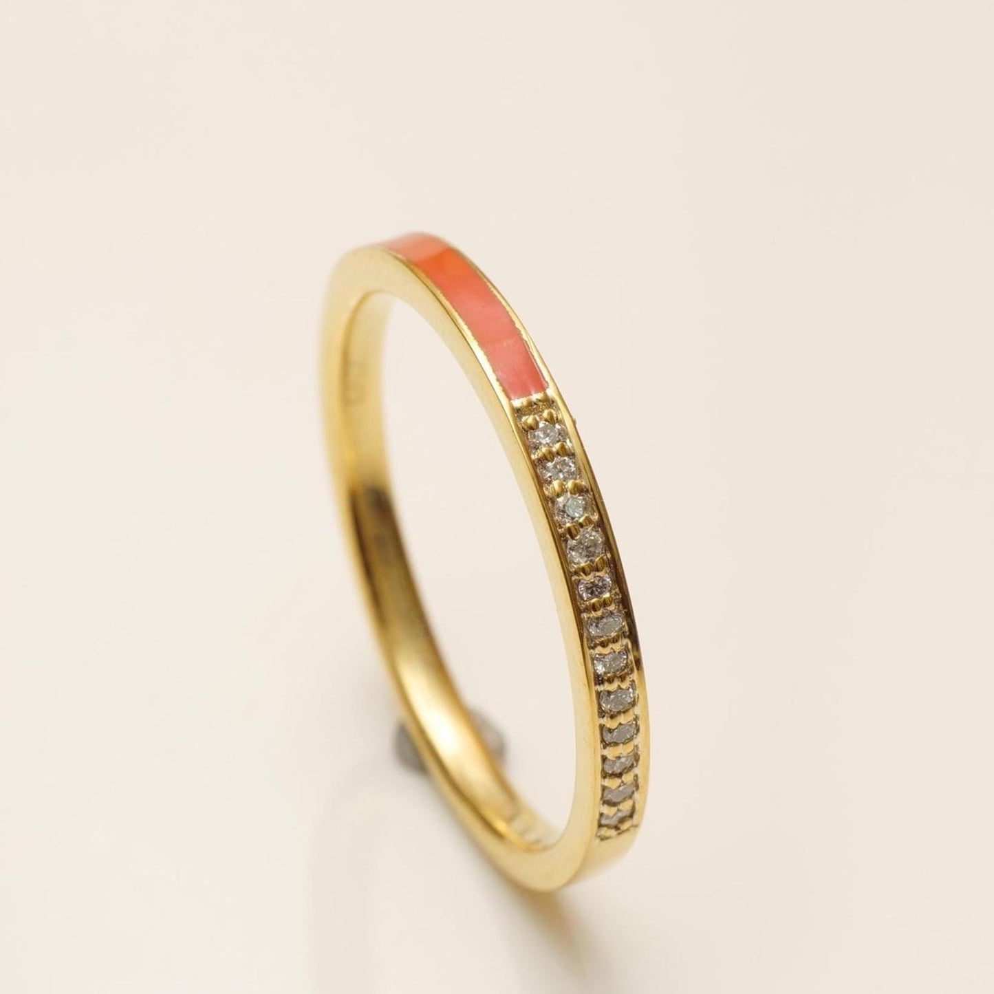 Enamel Natural Diamond Everyday Band Ring