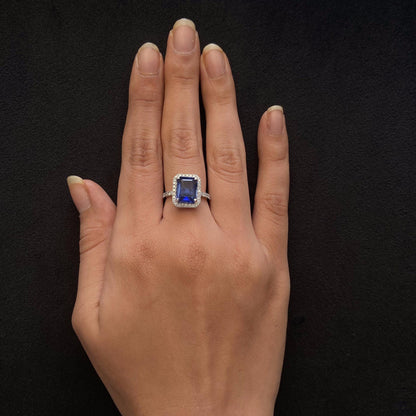 Blue Sapphire Halo Diamond Ring