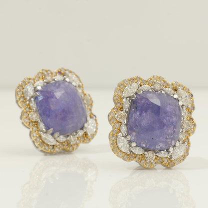 Tanzanite Cushion Halo Natural Diamond Earrings