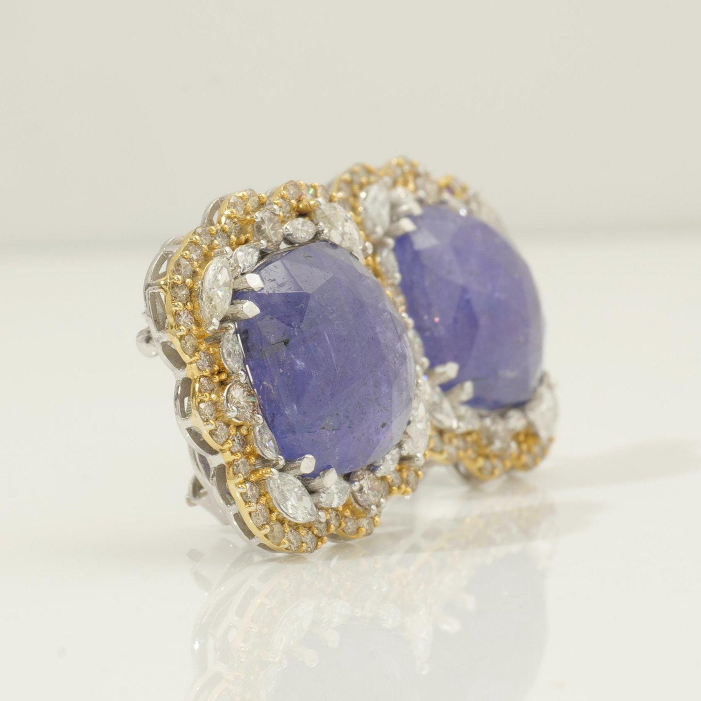 Tanzanite Cushion Halo Natural Diamond Earrings