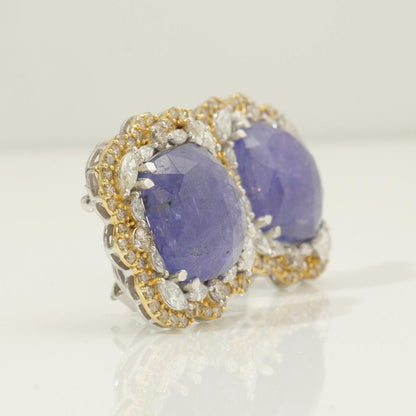 Tanzanite Cushion Halo Natural Diamond Earrings