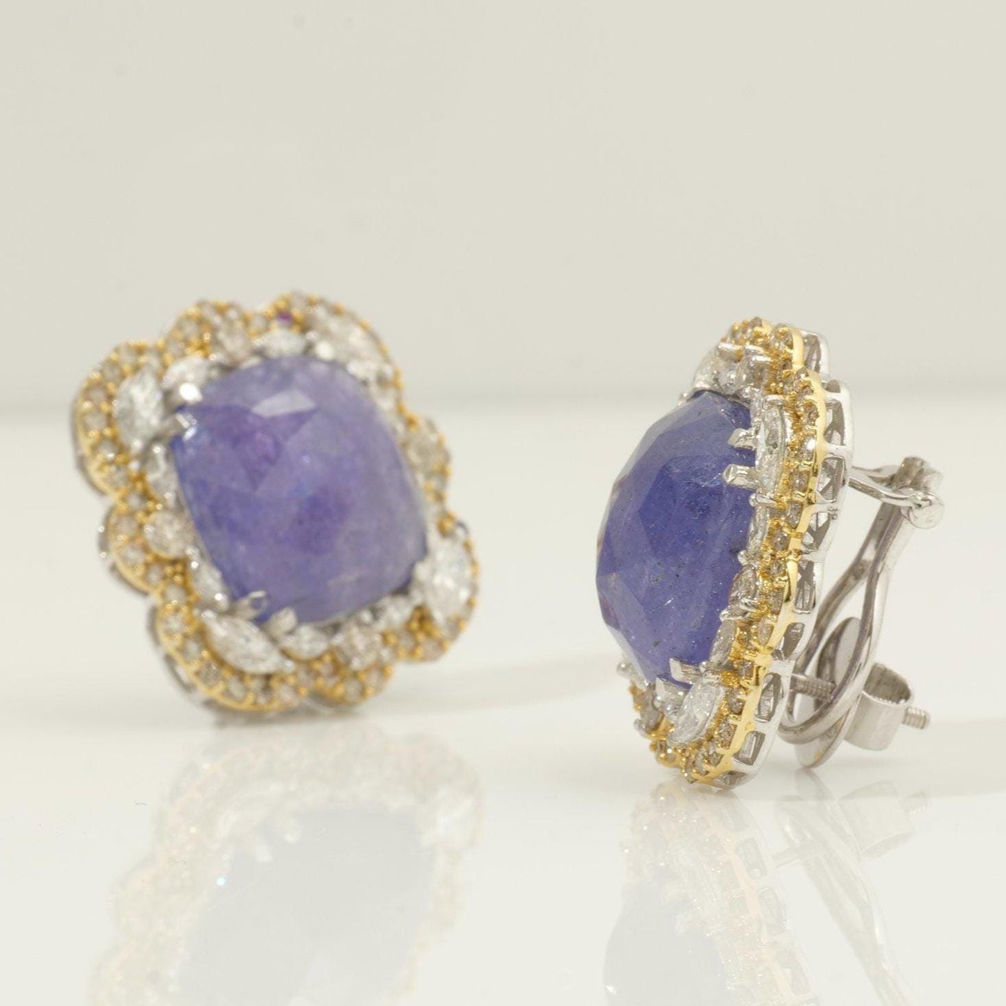 Tanzanite Cushion Halo Natural Diamond Earrings