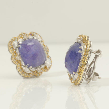 Tanzanite Cushion Halo Natural Diamond Earrings
