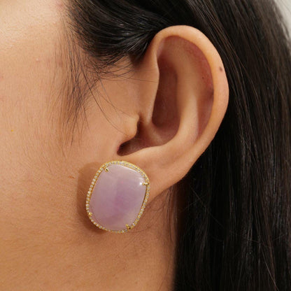 Pink Sapphires Diamond Halo Stud Earrings