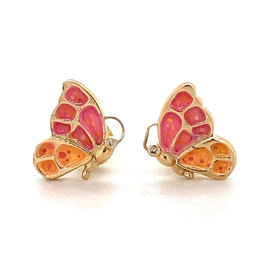 Kids Enameled Butterfly Diamond Stud Earrings