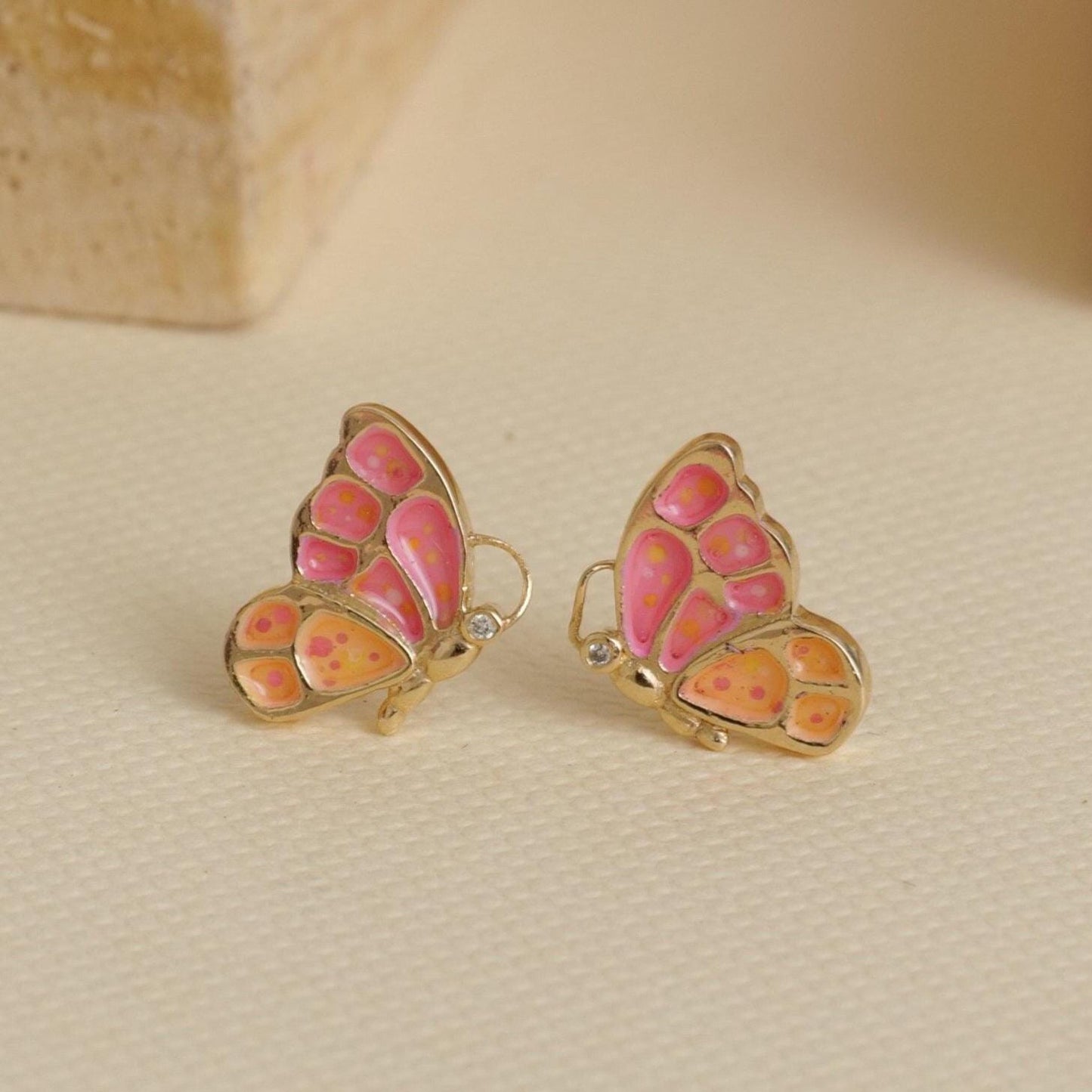 Kids Enameled Butterfly Diamond Stud Earrings