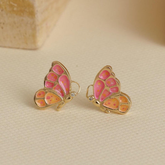 Kids Enameled Butterfly Diamond Stud Earrings