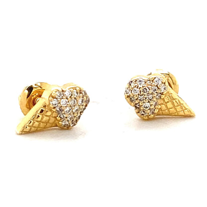 Kids Ice Cream Cone Diamond Stud Earrings