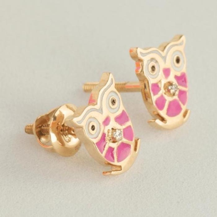 Owl Diamond Kids Stud Earrings