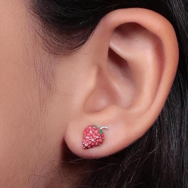 Kids Strawberry Diamond Stud Earrings