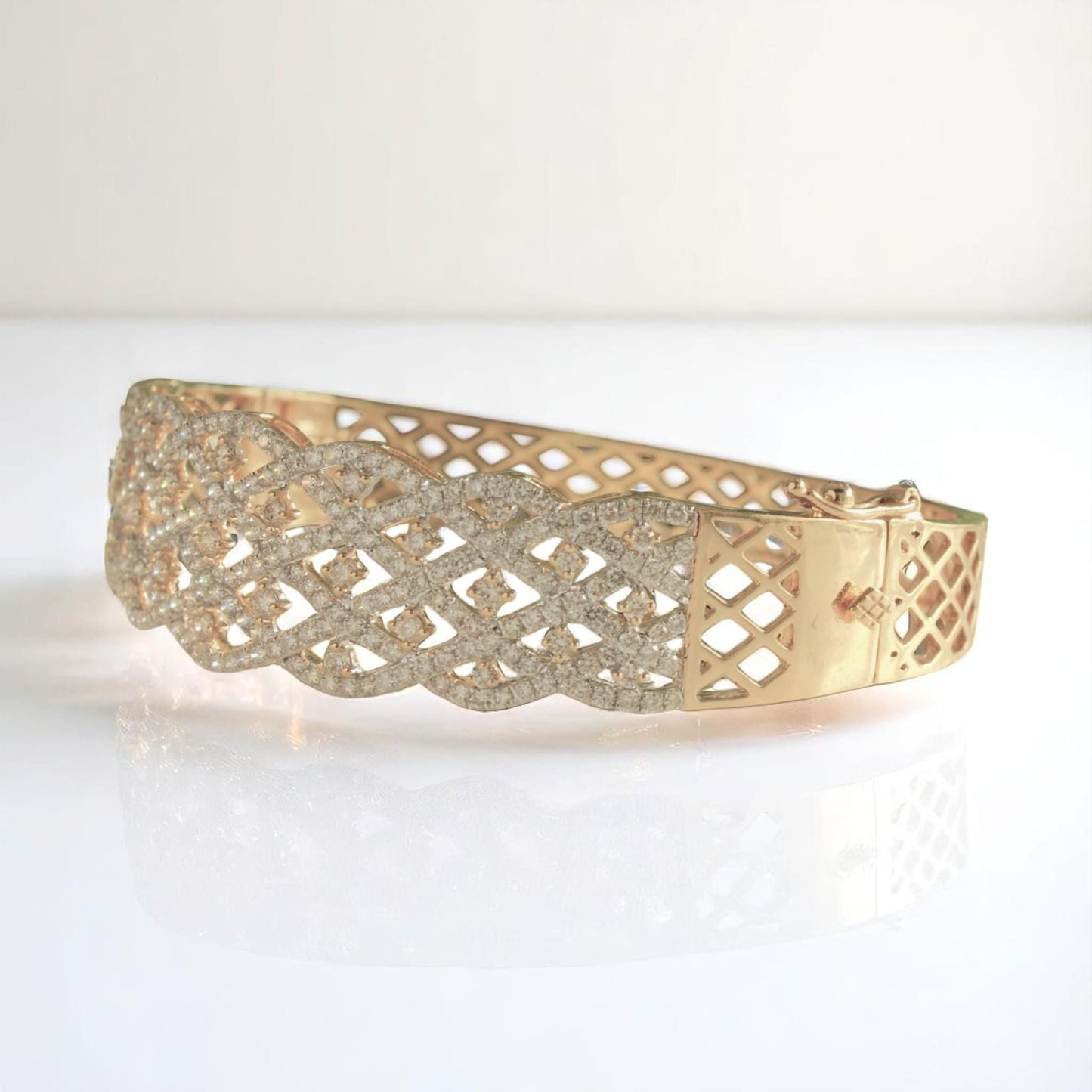 Lattice  Broad Natural Diamond Cocktail Bracelet