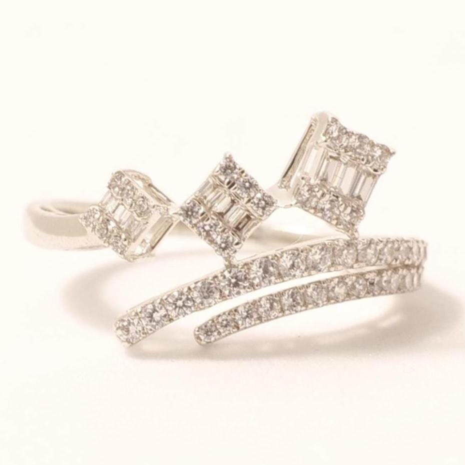 Three Square Natural Diamond Ring