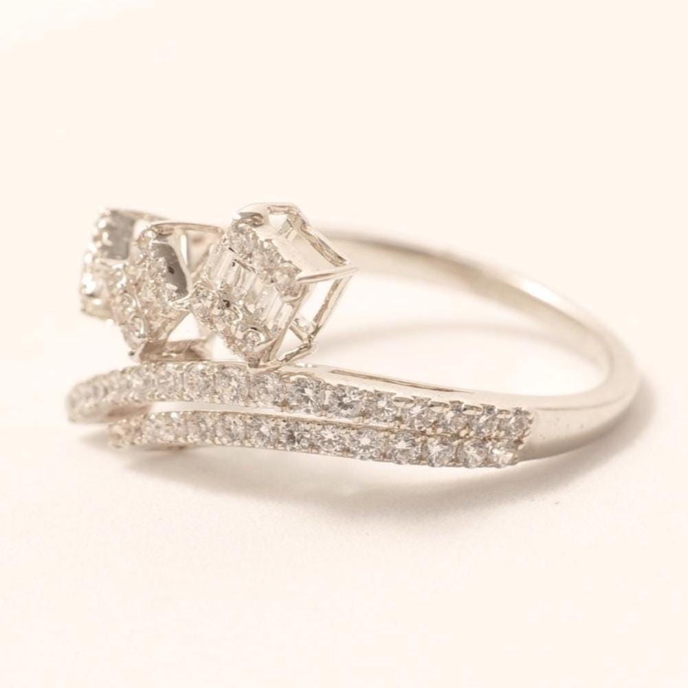 Three Square Natural Diamond Ring