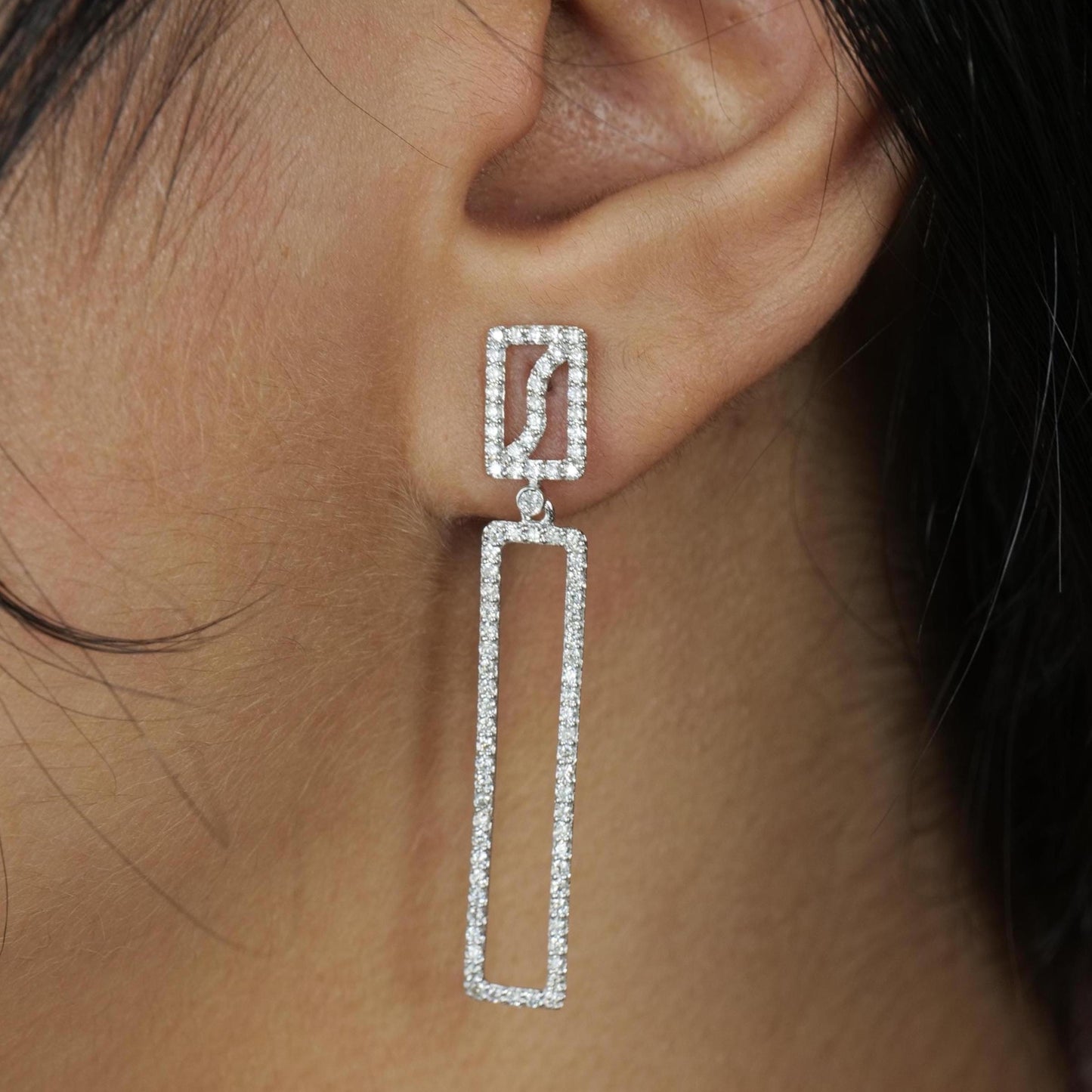 Rectangle Dangle Diamond Earrings