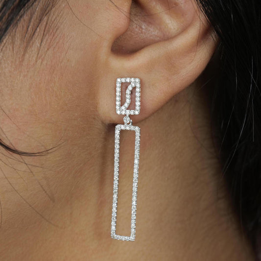Rectangle Dangle Diamond Earrings