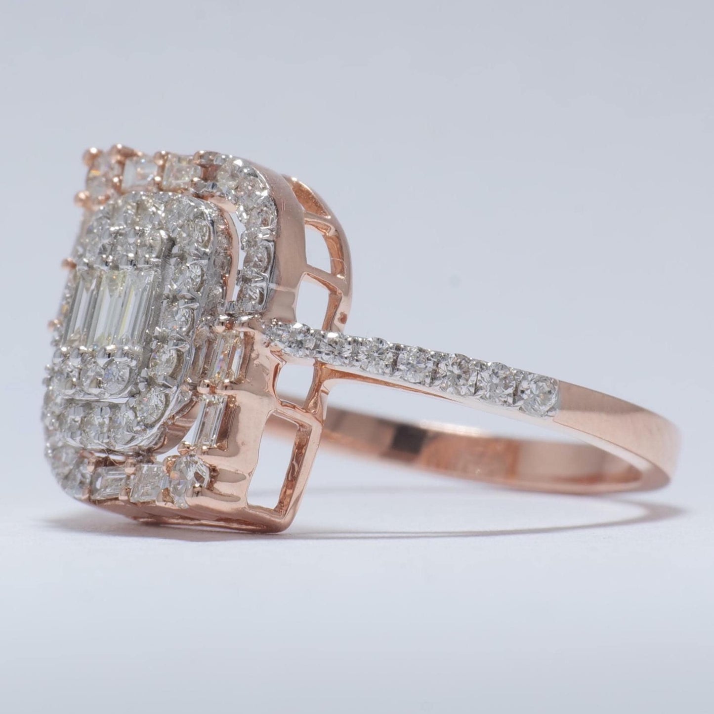 Baguettes and Round Illusion Natural Diamond Ring