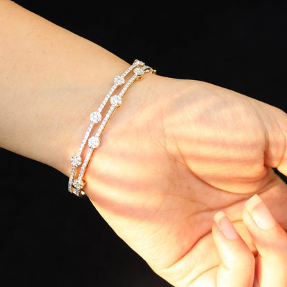 Dual Line Cluster Natural Diamond Cuff Bracelet