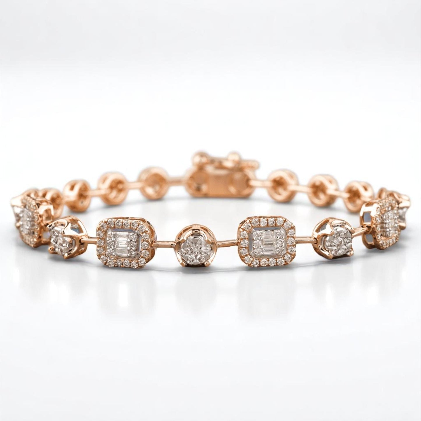 Geometric Halo Natural Diamond Stackable Tennis Bracelet