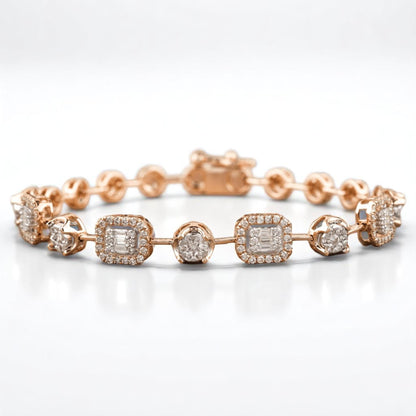 Geometric Halo Natural Diamond Stackable Tennis Bracelet