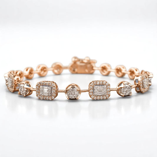 Geometric Halo Natural Diamond Stackable Tennis Bracelet